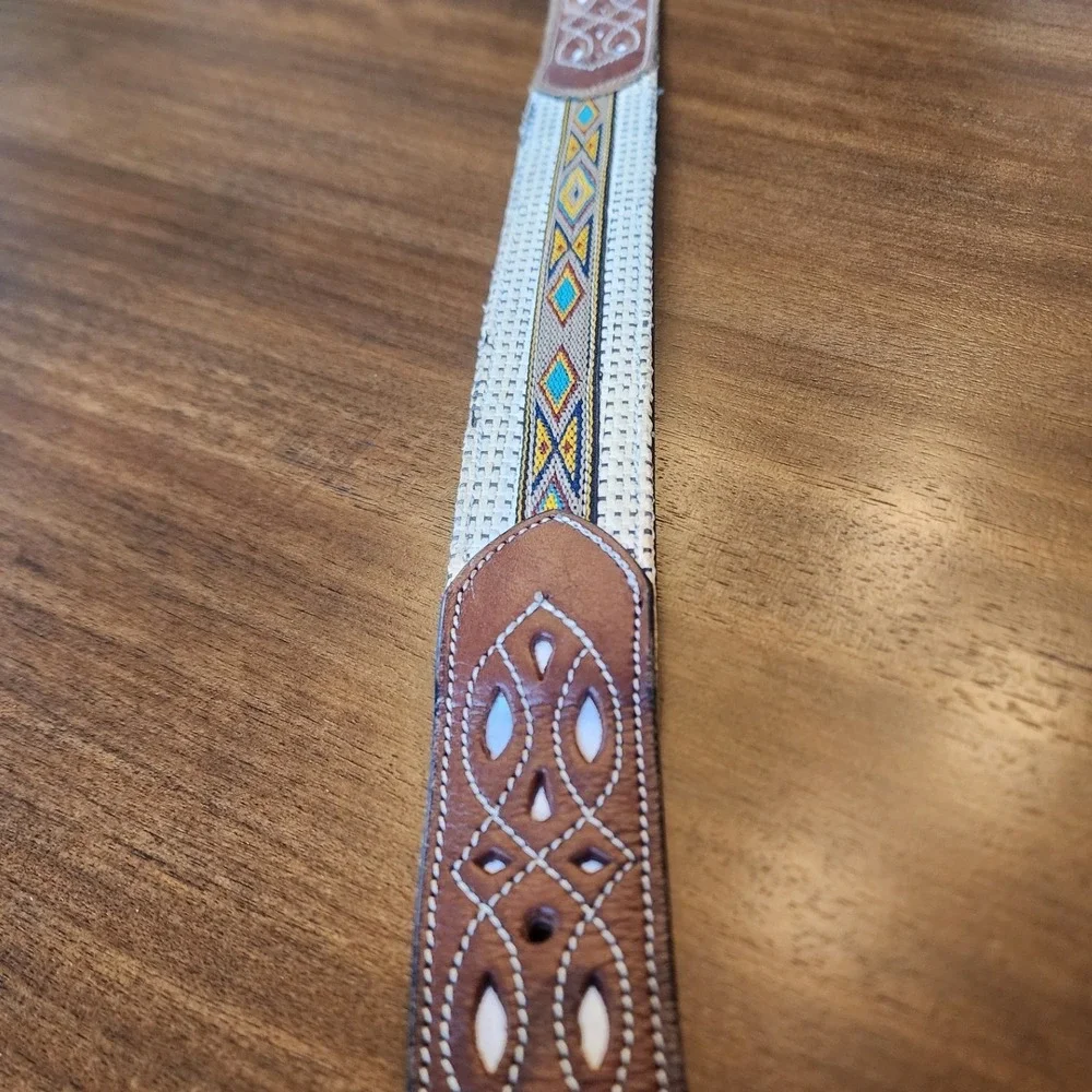 Orona 3D Belt Co 44 Western Arrow Embroidered Canvas Leather Belt Mexico. Rodeo